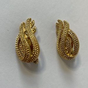 Monet Clip on Earrings Gold  1 1/4 inches long